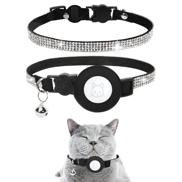 Bling Pet Cat Adjustable Collar With Bell Cat Collars Luxury For Small Dog and Cats With Case For Apple Airtag Cat Accessories