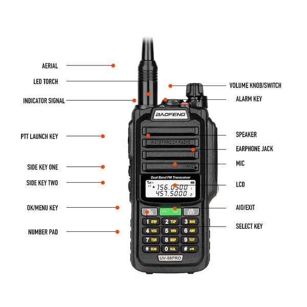 BAOFENG Original UV-98 PRO Two Way Radio 10W 5500mAh IP68 Waterproof Walkie Talkie UV-98PRO SOS Dual Band Interphone FM Radios