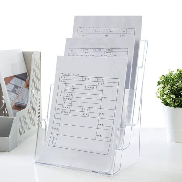 Durable Acrylic Brochure Holder 3 Tiers A4 Size Wall Mount Flyer Stand Booklet Document Literature Display Stand Home Supplies