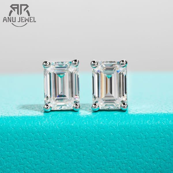 AnuJewel 10k Gold 4/2/1ct Emerald Moissanite Stud Earrings 10K Gold Post Anti-allergy Eearrings For Women Jewelry Wholesale