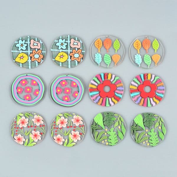 6pcs Transparent Acrylic Colorful Flower Plant Pattern Pendant Necklace For Women Earrings Pendant Necklaces Diy Gifts Jewelry