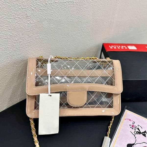 Women Designer Light Clear Shoulder b Classic Flap 25cm White Thread Twotone Patchwork Gold Metal Hardware Matelasse Chain Four Colors Purse Cross Body
