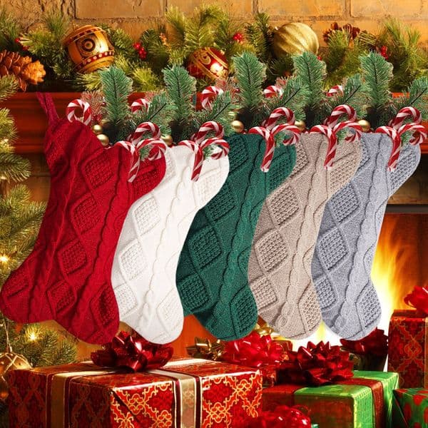 Dog Stockings Knit White Red Stocking Dogs Bone Shape Christmas Large Size Pet Hanging Ornaments for Cats Pets 1111
