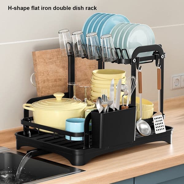 2 Tier Dish Drainer Chopstick Holder Dish Drying Rack Cup Holder Kitchen Sink Organizer Cutting Board Holder for Kitchen Counter