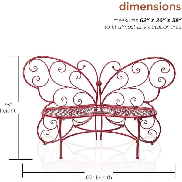 BAZ400RD Alpine Butterfly Metal Two People Outdoor Bench, 62 L 26 W x 38 H patio furniture outdoor chair