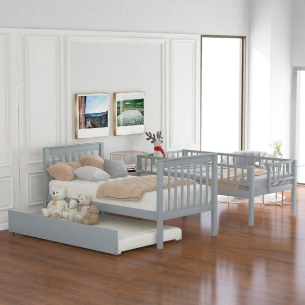 Twin over Twin Bunk Bed with Trundle and 4 StorageCan be split into 3 separate bedsSturdy u0026 DurableBunk Bed For Kids bedroom