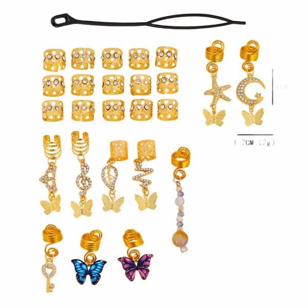 25Pcs Hair Jewelry for Braids Natural Crystal Stone Dreadlock Accessories Golden Loc Jewelry for Hair Cuffs