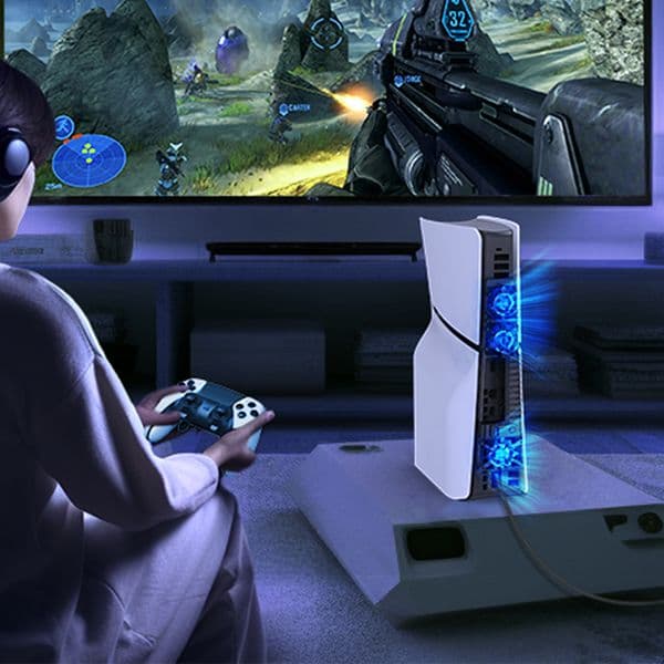Cooling Fan with RGB LED Light Game Console RGB Cooling Fan Cooling Game Accessories for PS5 Slim Disc and Digital Editio
