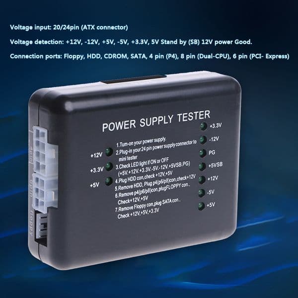 Professional HD Power Supply Tester PC Computer Power Supply Measuring Diagnostic Tool with Green Indicator Light