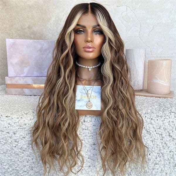 Designer Glueless Wig Loose Deep woman Wave Highlight Glueless Full Front Curly HD Lace Frontal Wigs Brown Caramel Blonde Highlights Simulation Human Hair Wig C