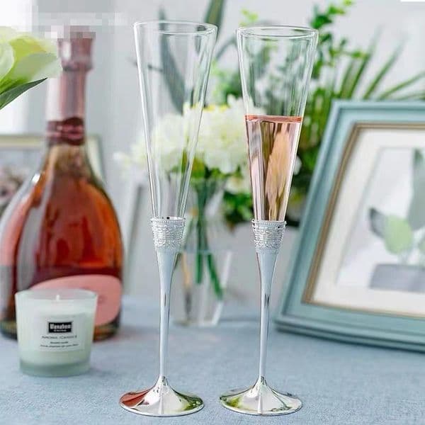 Champagne Red Wine Tall Pair Glass Wedding Set Box Gift Bag 12545