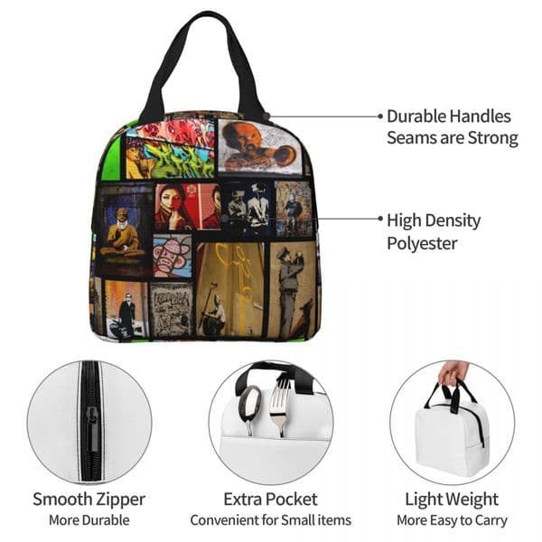 Banksy Street Graffiti Art Insulated Lunch Bag Cooler Bag Meal Container Spray Paint Social Commentary Leakproof Lunch Box Tote