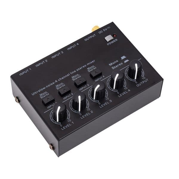 MAX400 Audio Mixer 4 Channels Mini Stereo Mixer Low-Noise Mini Stereo Line Mixer Mixing Console for Electric Guitar Microphones