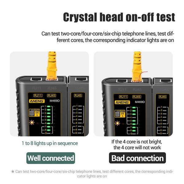 Network Cable Tester Tool Pairing Instrument For RJ45 RJ11 Lan Wire Telephone Lines With LED Indicator On-off Checking Shielded