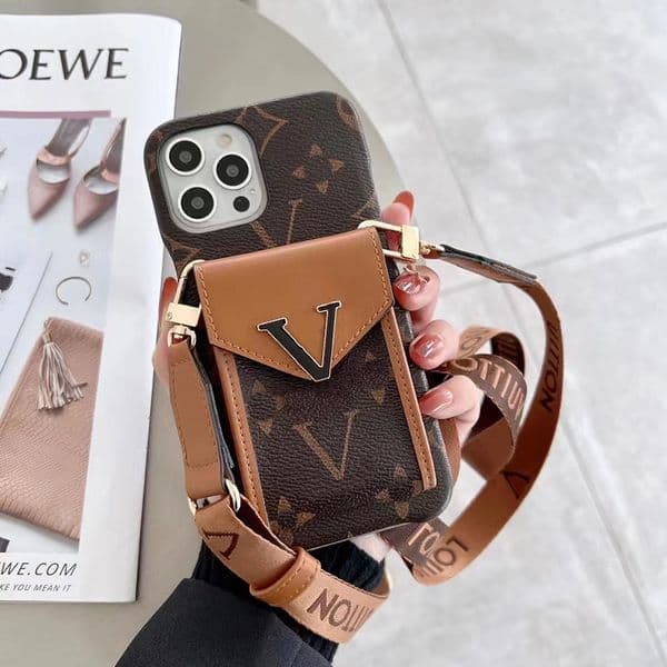 Phone Designer For iPhone 15 14 13 12 11 Pro 16 Plus XS Max Case Wallet Card Pocket Cross body straps