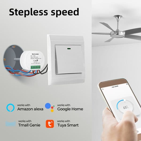 Tuya Smart Wifi Fan Light Switch Mini Ceiling Fan Lamp Switch Remote Various Speed Control Works With Alice Alexa Google Home