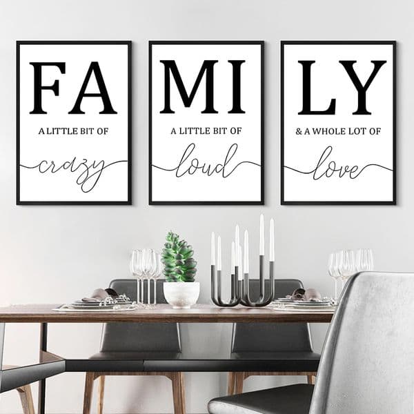 3PCS Frameless Simple Black White FAMILY Poster Modern Canvas Painting Wall Art Print Pictures For Living Room Home Decorative