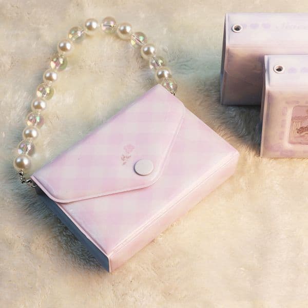Kpop Photocard Idol Picture Collect Book Cute Mini Album Pearl Chain Kawaii Polaroid Card Holder DIY Photo Storage