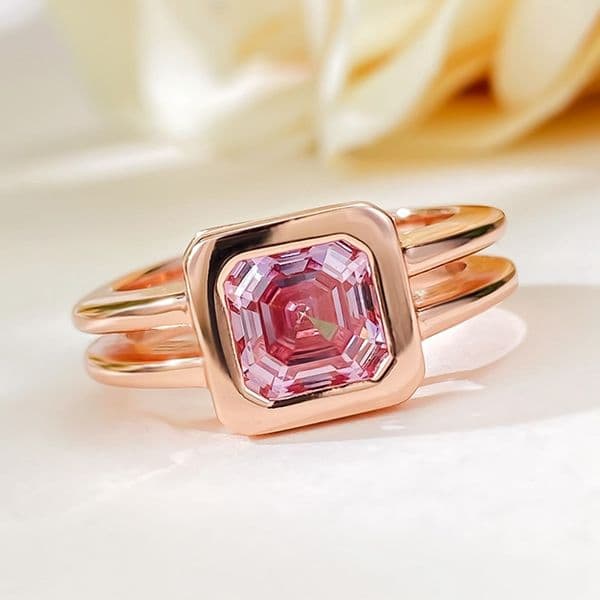 Vinregem 7*7 MM Aasscher Cut Lab Created Sapphire Gemstone 18K Gold Plated 925 Sterling Silver Rings Wedding Engagement Jewelry
