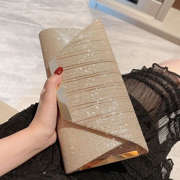 Glitter Envelope Handbag Women Shiny Gold Folded Long Purse Female Fashion Day Clutch Bling Bridal Wedding Party Evening Bag 241112