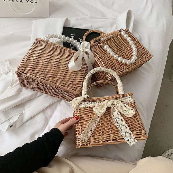 Pearl Bag Women's New Handmade Woven Bag Mesh Red Crossbody Bag Vine Woven Bag Versatile Gift Handbag
