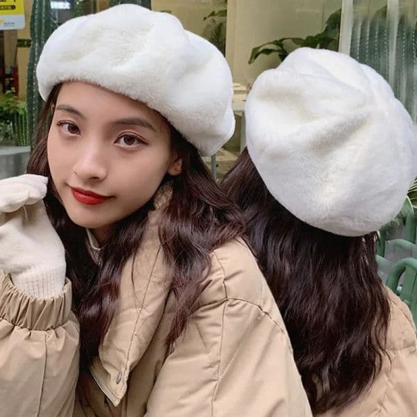 Plush Beret Female Winter Bonnet for Women Flat Cap Knit Cashmere Hats Lady Girl Berets Skullcap Female Painter Hat 2023 New