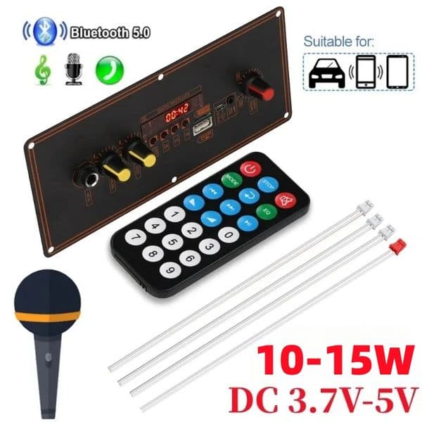 15W DIY Home Digital Amplifier MP3 Decoder Board 5V 10W Audio Power Bluetooth FM For Music Subwoofer Speakers Volume Control