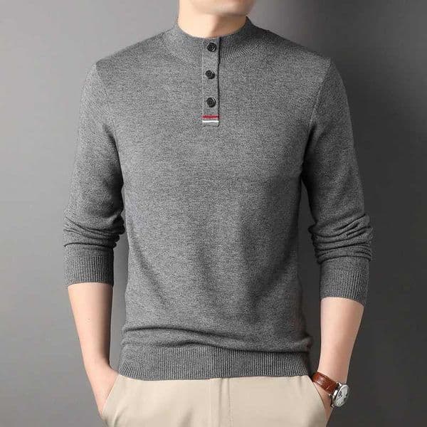 Winter Mens Knitted Sweater Half Turtle Neck Loose Youth Fashion City Europe and America Simple Sweater Button Collar W2411111