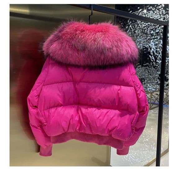 Winter Inflatable Jacket for Women Thick Warm Short Parkas Real Natural Raccoon Fur Womens Loose 90% White Duck Down Jacket 241112
