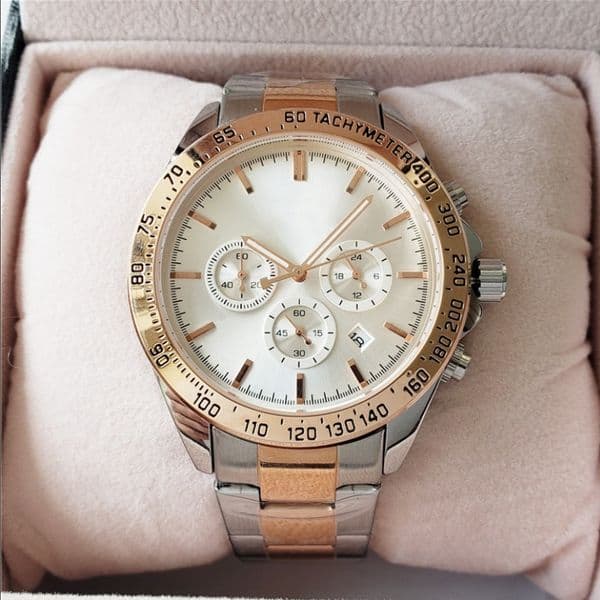 2024 NEW Classic Luxury Watch Rubber Strap 44mm Top Brand Mens Watches Quartz Movement All Small Functions 100% Work Men's Wristwatch