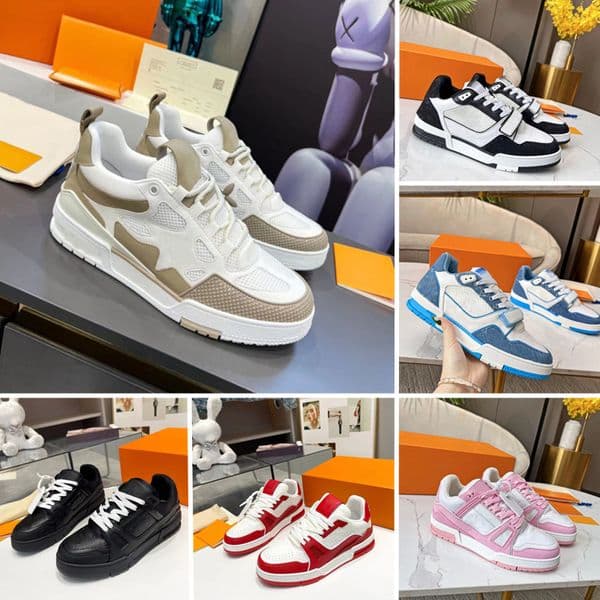Men Women Luxury Trainer shoes Designer Skate Casual shoes Fashion cowhide leather Flat shoes Blue Green Black White Panda Sneakers Trainers Low-top shoes with box