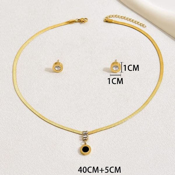 2 Pcs Roman Numerals Pendant Earring Jewelry Set Gold Plated Snake Chain Bezzel Set Crystal Stone Earrings Party Gift