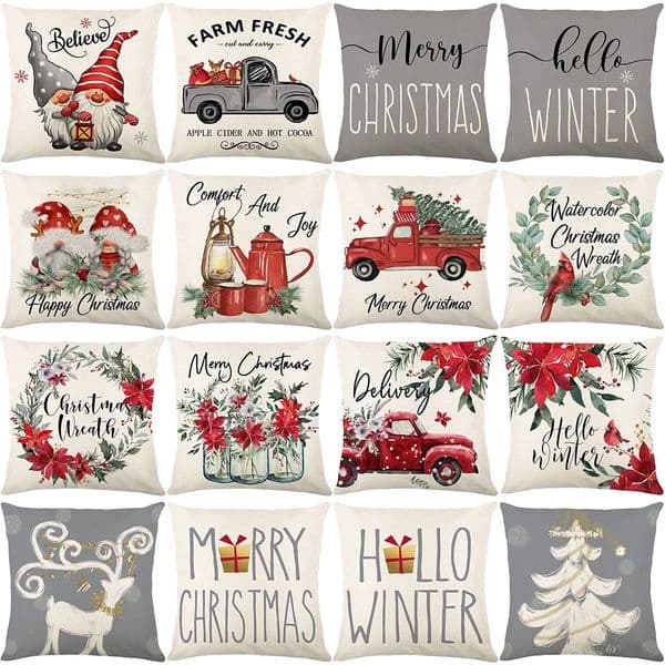 Christmas Pillow Case Cover 18x18 Inches Linen Case Xmas Ornament Party Decorations Couch Cushion Home Decor Pillow Casecases 241111