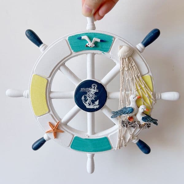 Handcraft Nautical Ship Wheel Wall Art Decor Mediterranean Wood Anchor Lifebuoy Hanging Ornament Beach Theme Home Decoration
