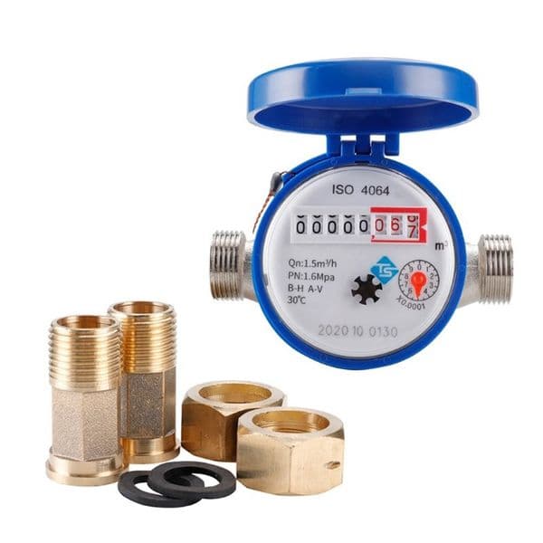 Smart Water Meter Mechanical Rotary Pointer Counter Water Meter Flow Measuring Tools with Copper Fittings Gadget Digital Display