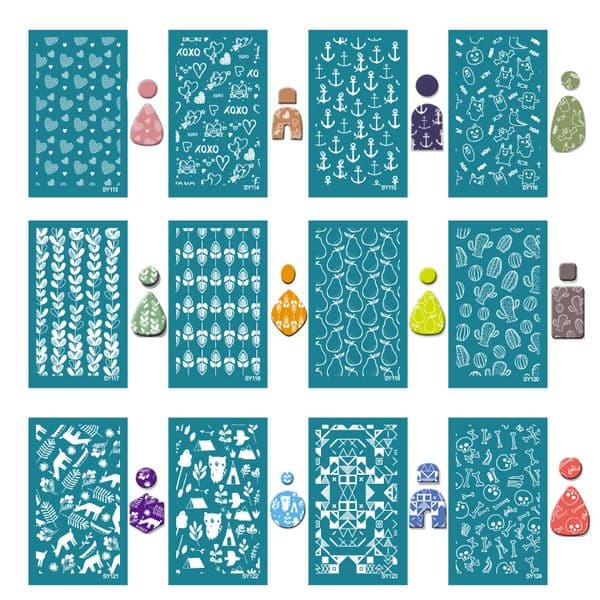 Reusable Silkscreen Clay Print Kit Silk Screen Stencil for Polymer Mesh Transfer Clay Stamp Jewelry Earrings Making Pottery Too