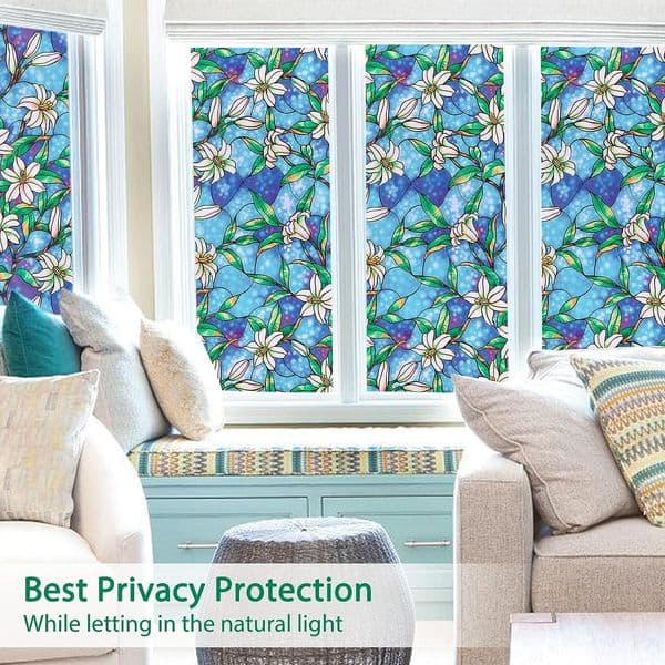 Colorful Retro Flower Window Glass Electrostatic Stickers Removable Window Privacy Stained Decorative Film for Home Office Door