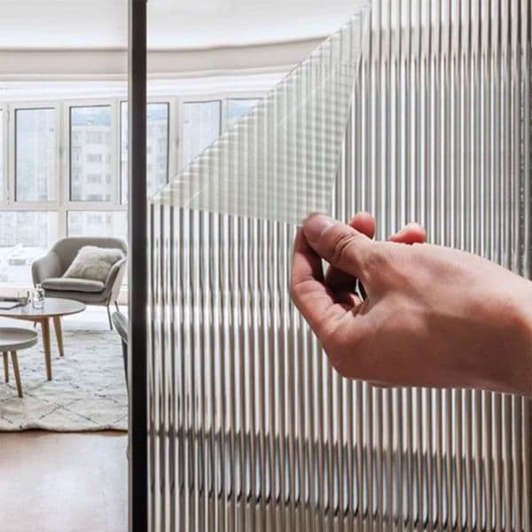 Reeded Glass Window Privacy Film Frosted Window Vinyl 3D Decorative Window Decals Non Adhesive Bathroom Living Room