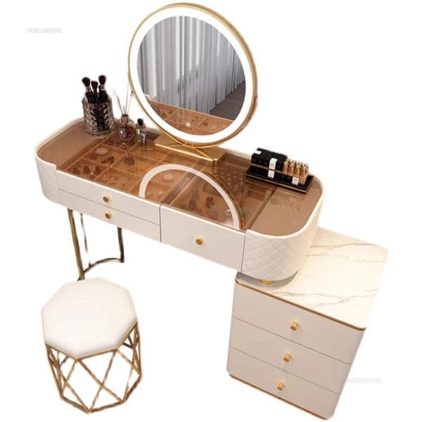 Italian All-in-one Dressers for Bedroom Small Apartment Glass Makeup Dressing Table Simple Creative Design Dresser for Bathroom