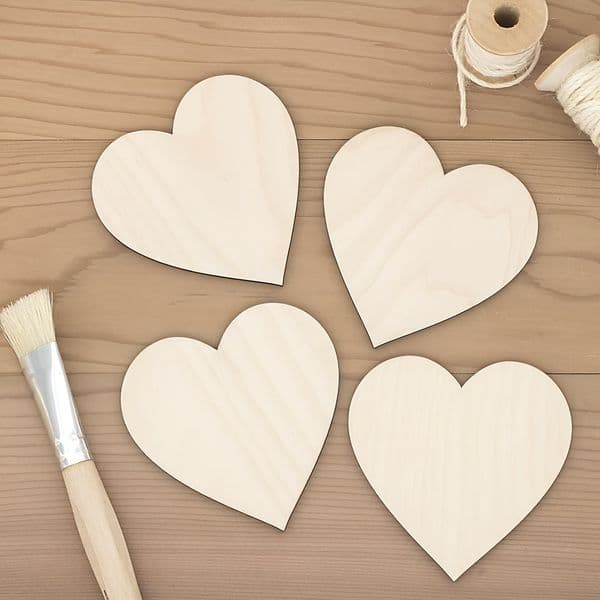 10 PCS Unfinished Blank Heart Wood Pieces 4 x 4 inches (about 10 x 10 cm) Natural Wood Pieces Cut for DIY Crafts (Heart Shaped)