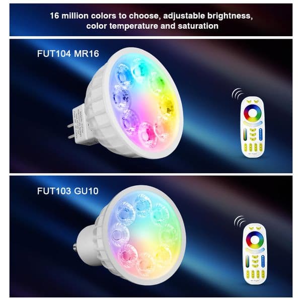 10 pieces Miboxer FUT103 FUT104 GU10 MR16 4W RGB+CCT LED Spotlight 12V 110V 220V Indoor Lamp 2.4G RF Remote/APP Control