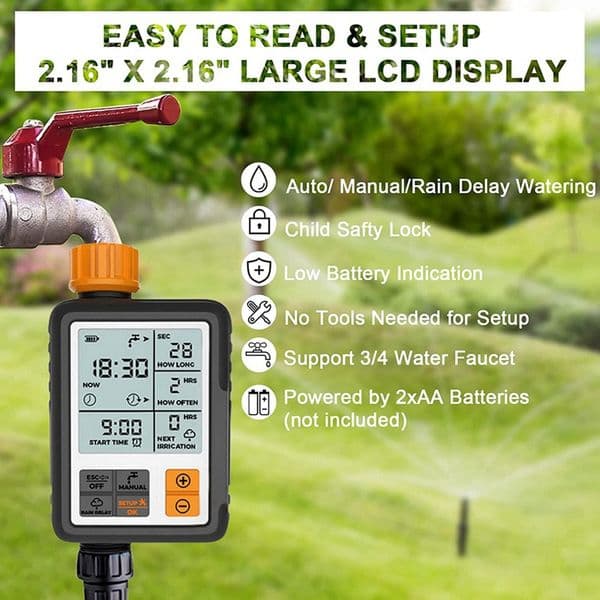 Sprinkler Timer,Automatic Watering Timer For Garden, Hose Timer With Rain Delay / Child Lock /IP65 Waterproof