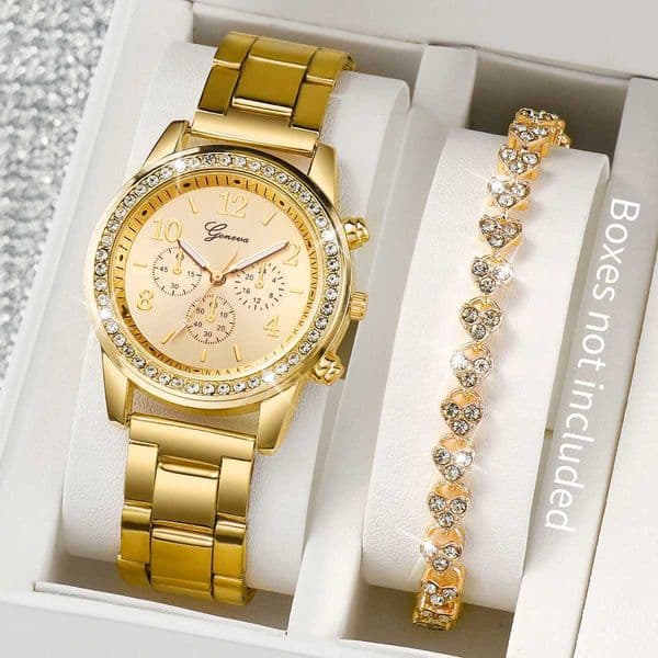 Fashion Women Stainless Steel Gold Color Quartz Watch Diamond BraceletXJ241109