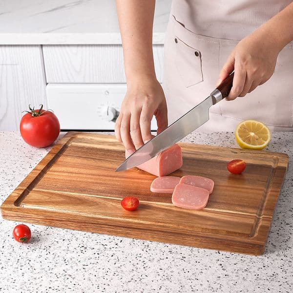 Acacia Cutting for Kitchen, Thick Chopping Board with Side Handles, Water Grooves, Butcher Block, 2024 dh910320090