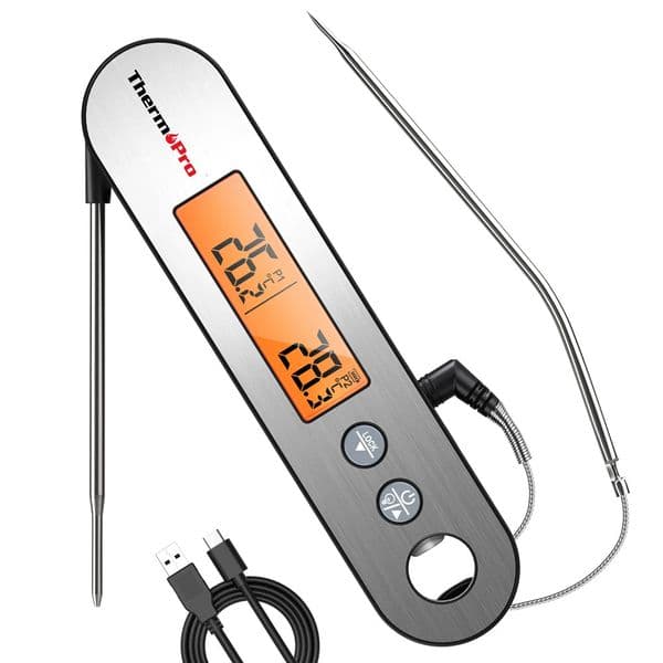 ThermoPro TP610 rechargeable waterproof backlight 2-in-1 folding wire probe digital kitchen cooking oven barbecue thermometer 241113