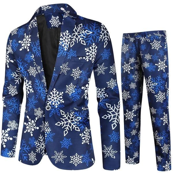 Red Printed Two-piece Mens Christmas Suit Jacket Pants Stylish Male Blazer Coat with Trousers Black Green Blue S-4XL 241113