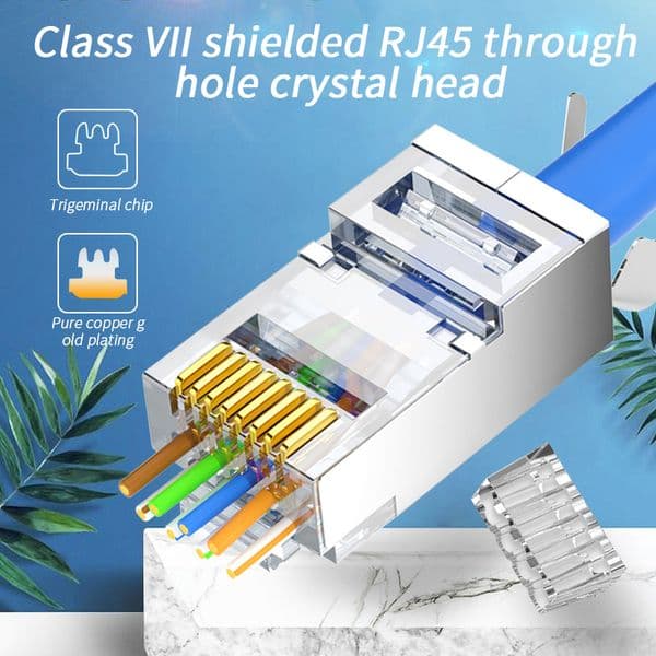RJ45 Cat7 Connector 8P8C UTP/FTP Gold Plated Network Modular Plug Ethernet Cables Crystal Heads Connectors