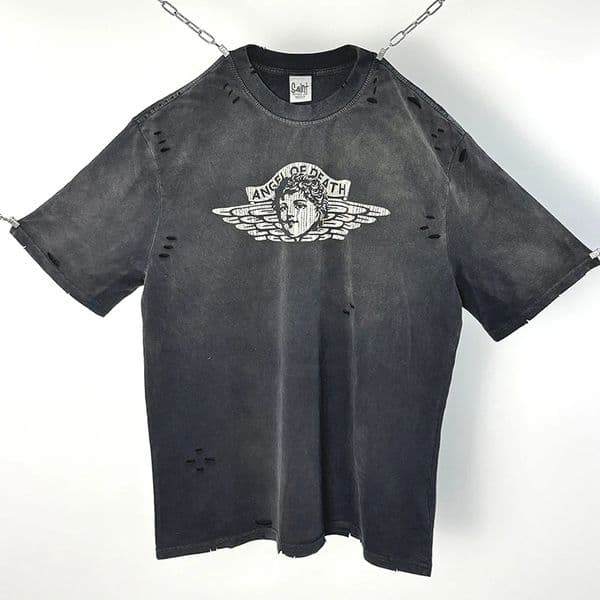 Hip Hop Crack Pattern Letters Printing T Shirt Designer Men Women High Quality Cotton Oversized Tee Top Damaged Hole T Shirt Summer Short Sleeve Tshirt Size S-Xl