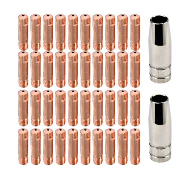 42PCS Mig Welder Contact Tip 0.8mm Consumable Set Tip 1.0mm Mig Torch Contact Tips Gas Nozzles For MAG MB15 15AK