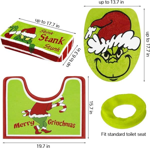 2026 New 2026 Christmas Decorations Xmas Grinch Monster Toilet Seat Cover And Rug For Indoor Home Bathroom Sets Of 4 Pcs Red - Green 1025 Designe Toys